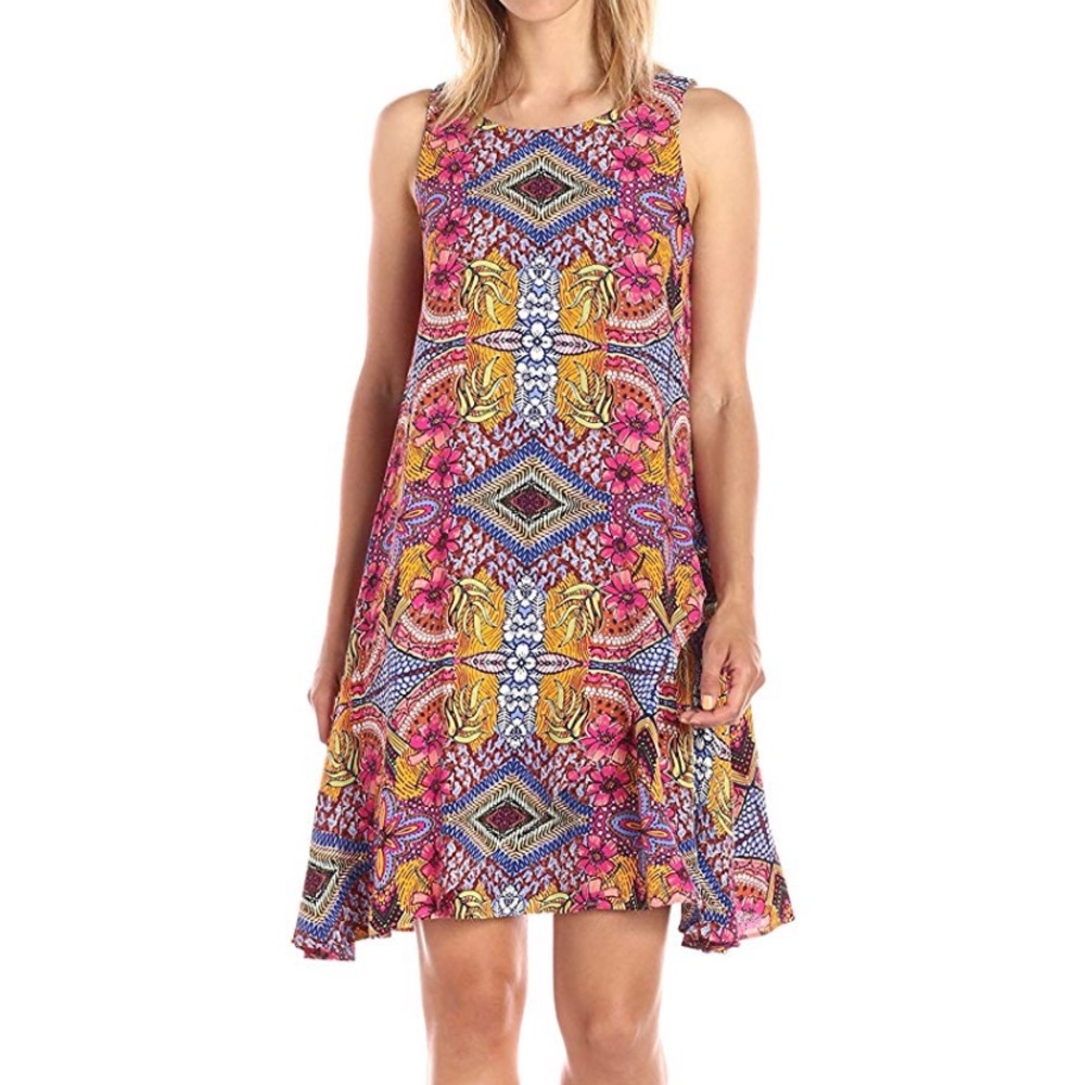 Taylor Pink and Yellow Patterned Mini Dress